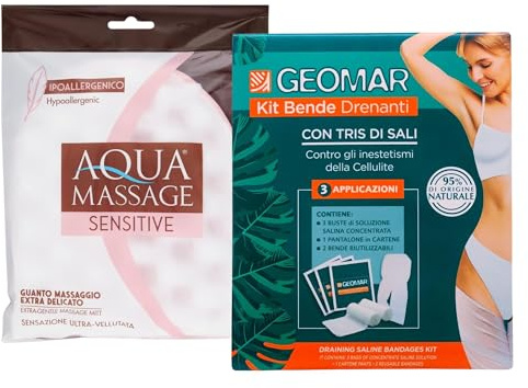 SET: Kit Bende DRENANTI Con Tris Di Sali, Contro Gli Inestetismi Della Cellulite, Confezione Da 3 Applicazioni + Guanto In Spugna
