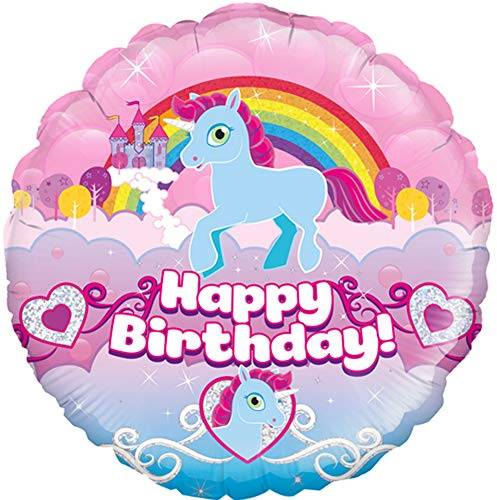 Unicorn Rainbow Happy Birthday Holographic Round Foil Balloon 45cm (18)