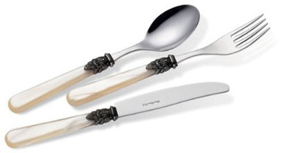 EME Posateria Made In Italy - Servizio 24 Posate Tavola Napoleon 6 Persone Acciaio Inox 18/10 Madreperla Romantiche, Colore Manico: Miele Perlato 12