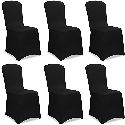 DETEX® Stuhlhussen 6er Set Schwarz Stretch Dehnbar 30°C Waschbar Hochzeit Stuhlbezug Hussen für Stühle Bezug Überzug Esszimmerstühle ohne Armlehne