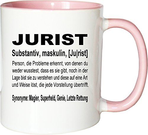 Mister Merchandise Kaffeebecher Tasse Jurist Definition Geschenk Gag Job Beruf Arbeit Witzig Spruch Teetasse Becher Weiß-Rosa