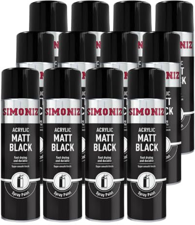 Simoniz Acrylic Matt Black Spray Paint 12x 500ml