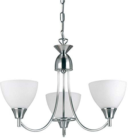Andy Decorative 3 Way Satin Chrome Branch Arm Pendant Ceiling Light with Matt Opal Glass Shades
