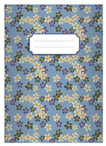 2 Elegante Vintage DIN A5 Schulhefte, Schreibhefte mit klassischen Retro Streublumen, blau Lineatur 6 (blanko Heft 16 Blatt/32 Seiten) Notizheft, Kladde für Schule, Uni, Büro