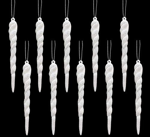 Christmas Concepts® 12cm Glitter Icicle Decorations Christmas Tree Trims (WHITE, 10)