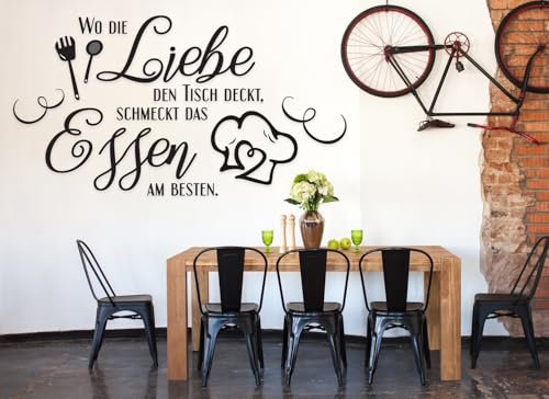 tjapalo® a25 Wandtattoo küche sprüche Wandsticker Küchensprüche Esszimmer wandtattoo wo die liebe den tisch deckt, Farbe: Silber, Größe: B70xH38cm