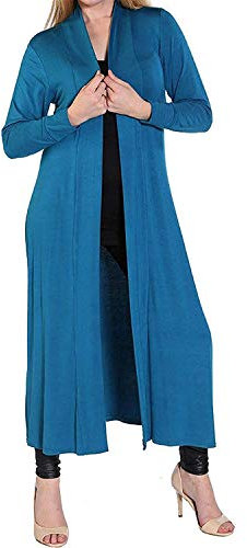 GirlzWalk Women's Long Sleeve Open Front Long Maxi Cardigan Ladies Longline Duster Coat (Teal, UK/X-Large)