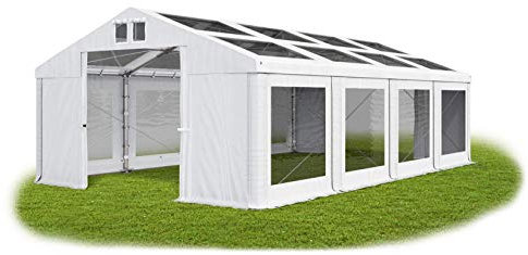 Das Company Transparentes Partyzelt 4x8 m wasserdicht weiß ganzjährig Stahlseile Dachplane modular 580g/m² PVC Gartenzelt Winter Plus MST
