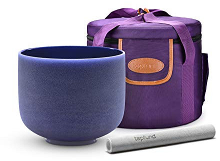 TOPFUND Indigo A Note Crystal Singing Bowl Third Eye Chakra 8 inch with Heavy Duty Carrying Case and Suede Mallet