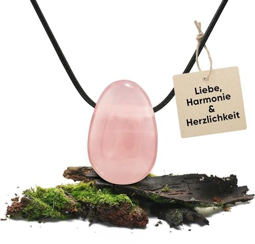 PURAJA Edelstein Anhänger aus echtem Naturstein: Rosenquarz | Kristall Kette mit Tropfen Anhänger inkl. edlem Kordband | Premium Heilstein/Glücksstein aus hochwertigen Mineralien