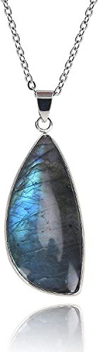 1 Pcs Halskette mit Anhänger aus natürlichem Labradorit, Heilstein, Schmuck für Frauen und Mädchen, verschiedene Formen (Raw Random Shape)