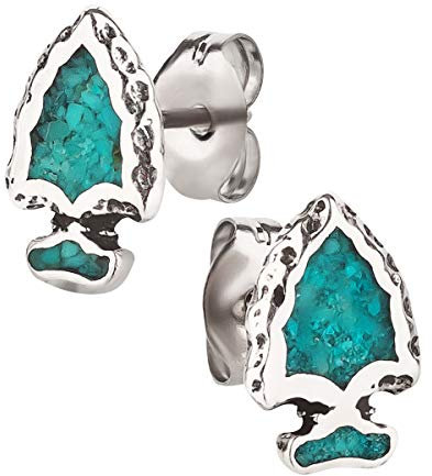 Ohrstecker Ohrringe Pfeilspitze 1 Silber 925 Sterling Türkis Inlay als Ohrschmuck mit kleiner Schmuckbox - 7K - Indianer Schmuck Geschenke für Damen, Mädchen, Jungen, Kinder und Herren
