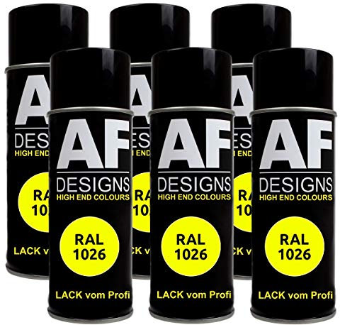 Alex Flittner Designs 6x RAL Lackspray Autolack Buntlack Spraydose RAL1026 LEUCHTGELB glänzend
