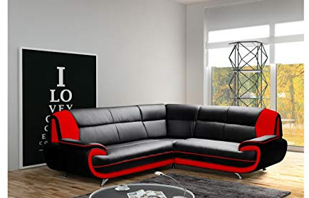 Ecksofa Onyx 3-R-3 Eckcouch aus Kunstleder im verschiedenen Farbvarianten (schwarz-rot)
