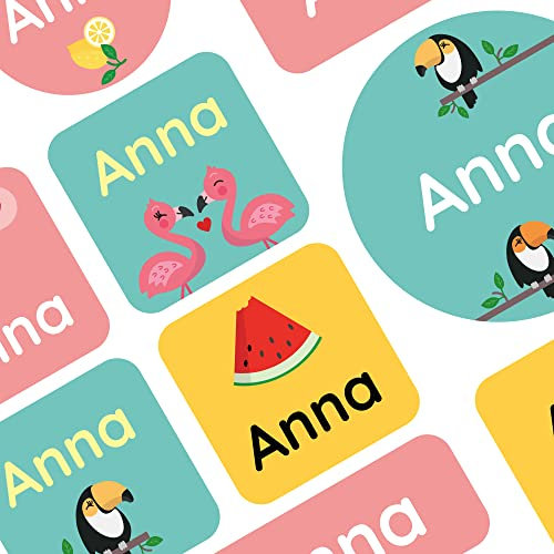 Klebekerlchen® | 33 Große Namensaufkleber in verschiedenen Größen | Beschrifte Gegenstände in Schule und Kindergarten - Tropisch