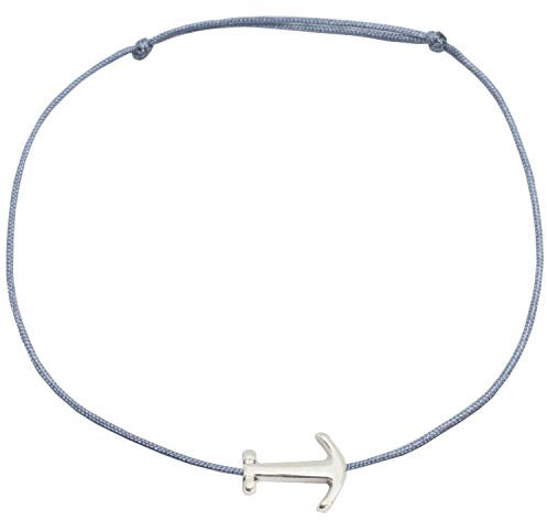 Selfmade Jewelry Fußkettchen Damen Anker Silber Handgemachtes Fußbändchen Größenverstellbar Inkl. Geschenk-Verpackung (Silber - Grau)