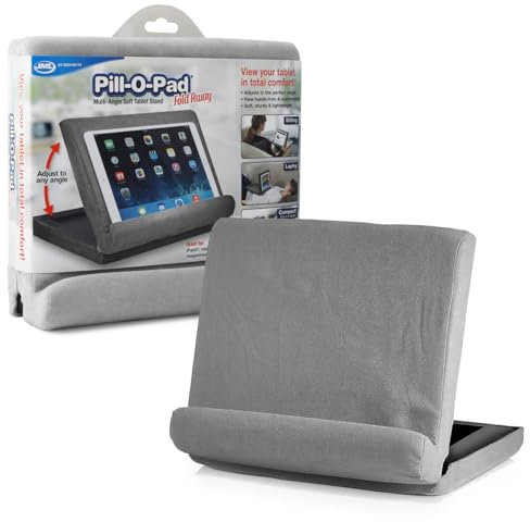 JML Pill-O-Pad Tablet Stand - Tri-Ledge, Lap Mounted, Soft Tablet Holder with Side Pocket - Compatible with iPad, Kindle and More, Sturdy and Lightweight, for Women & Men - Dark Grey