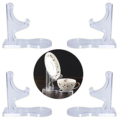 Serlife Acrylic Tea Cup and Saucer Display Stands Coffee Teacups Shelf Display Rack Mobile Phone Holder (High Legs, 4 Packs)