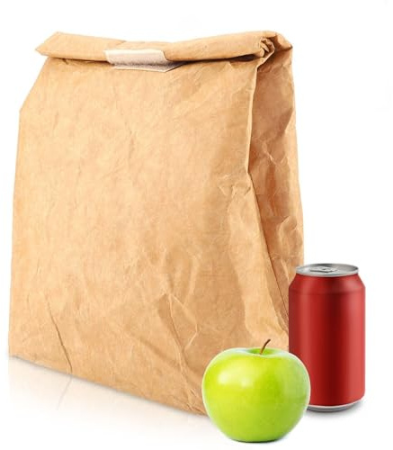 Cyrank Wasserdichte Lunch-Tasche Aus Waschbarem Braunem Papier, Lebensmitteltasche, Lunchtüte Tasche im Paperbag,Gewachste Lunchtasche, Lebensmitteltasche, Lunchbag Isoliert Kalt Oder Warm