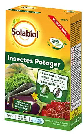 Solabiol |Traitement Insectes Potager Aleurodes Pucerons | Etui 100 ML |Jusqu’à 25L de solution Agit sur Un Grand Nombre de ravageurs | Utilisable en Agriculture Biologique