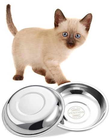 VENTION Small Shallow Cat Food Bowls, Outer Dia. 4.9 In Whisker Fatigue Cat Bowl, Stainless Steel Cat Dish for Indoor Cats, Set of 2 Replacement Cat Bowls for Raised Station(7.4 Fl.oz)