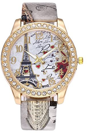 Uhren Herren Armbanduhr Quarz Uhr Herrenuhr Quarzuhr Sportuhr Outdooruhr Watch für Männer 2022 Herren Mode Militär Uhren Luxury Vintage Paris Eiffelturm Damenmode Uhr Kristall Leder Quarz Armbanduhr