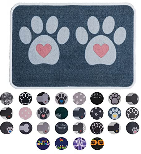 Personalised Extra Large Pet Feeding Mat | Machine Washable & Absorbent Carpet Pile | Non-Slip Backing | Heart Pink
