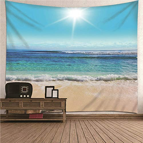 Banemi Vorraum Teppich, Wandteppich für Bett Blau Sonniger Strand Polyester Gobelin für Wohnzimmer Schlafzimmer 240x220CM