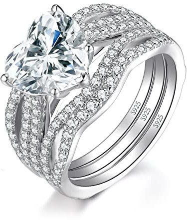 JewelryPalace Liebe Herz 3ct Zirkonia Solitär Ring Damen, Verlobungsringe Silber 925 Promise Ring für Frauen, Hochzeitsring Trauring Ehering Simulierter Diamant Vorsteckring Band, Ringe Set Schmuck 51
