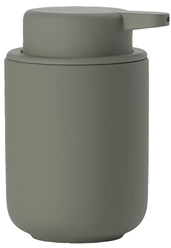 Zone Denmark Ume Seifenspender für Flüssigseife, Steingut/Keramik mit Soft Touch-Beschichtung, Skandinavisch im Design, 250 ml, Höhe 12,8 cm, Olive Green (Grün)