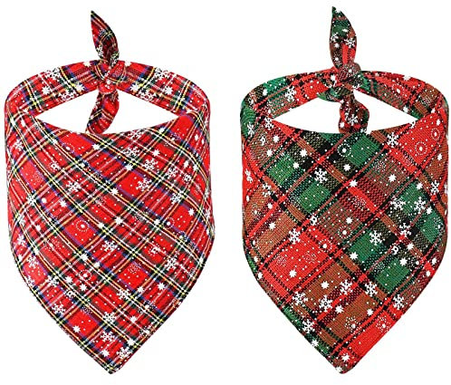 Haustier Bandanas, 2 Stück Weihnachten Hund Halstuch, Haustier Dreieck Lätzchen, Halstuch für Hunde Katze, Weihnachten Halstuch für Geeignet für kleine und mittelgroße Katzen und Hunde (Klein, Gitter)