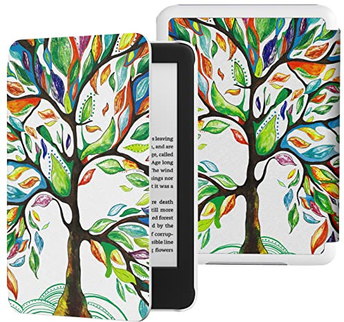 MoKo Hülle Kompatibel mit 6 All-New Kindle (11th Generation-2024/2022 Release), Dünne Leichte Tablet Schutzhülle mit Auto Schlaf/Aufwach PC Rücken für Kindle 11 2022, Bunte Bäume