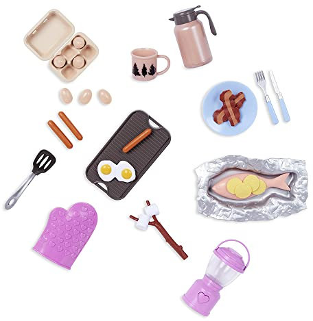 Our Generation Camping Party Accessoire Set mit Grillplatte, Laterne, Thermoskanne und mehr | BD35152 | Perfekt für Deine Puppen zum Essen, Trinken und Genießen am Lagerfeuer | Empfohlen ab 3 Jahren