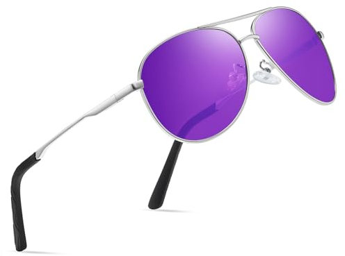 wearPro Sonnenbrille-Herren-Damen-Polarisiert Premium Metallrahmen Sonnenbrillen Unisex mit UV400 Schutz Vintage Schwarz Fahrerbrille (5-Silberner Rahmen/Lila Spiegel)