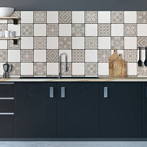CREARREDA Piastrelle Adesive per Cucina, Bagno e Box Doccia Mattonelle Adesive Effetto Sabbia, 20 Pz 15_x_15 cm, Impermeabile Vinile Autoadesivo Decorazioni per Bagno e Cucina, Made in Italy