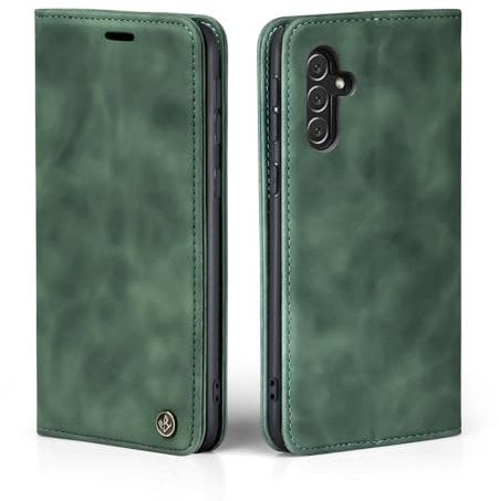 LBH Handyhülle für Samsung Galaxy A34 5G in Grün mit Karten- und Geldfach Smartphone Hülle mit Standfunktion Flip Case Schutzhülle Magnetverschluss Vintage