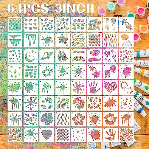 Graffiti-Schablonen zum Basteln – wiederverwendbare kleine Kunststoff-Schablonen für Holz, Steinmalerei (64 Stück/7,6 cm)