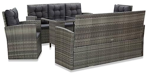 Hommdiy Gartenmöbel-Set, Balkonmöbel Poly Rattan Sitzgruppe 5 er Garten Essgruppe mit Auflagen Poly Rattan Grau, XX-Large