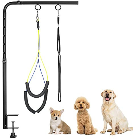 WeGXY Bras de Toilettage avec Pince, Table de Toilettage Réglable pour Chien ou Animal de Compagnie - Soins des Poils et Coupe des Griffes, avec Anneau de Force et Deux Supports sans Assise