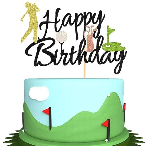 Arthsdite 1Pc Golf Cake Topper Golf Happy Birthday Sign Cake Topper Golf Ball Player Cake Decorations for Sport Theme Man Boy Girl Birthday Party Supplies