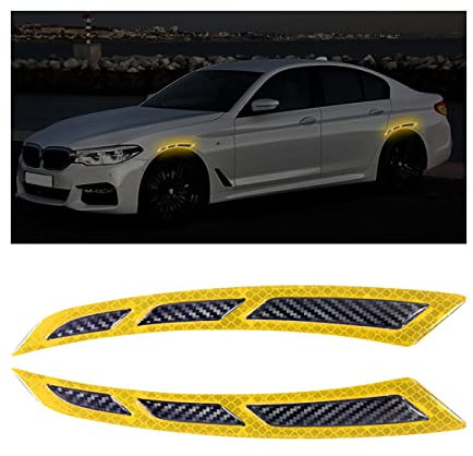 JNNJ 4Pcs Reflektierende Autorad Augenbrauen, Auto Reflektierende Zierleisten Sicherheitsschutz Aufkleber, Antikollision Warnstreifen Aufkleber für Auto SUV LKW(Gelb)