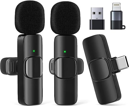 2Pcs Mini Wireless Mikrofon Multifunktion für Video, iPhone Android, Bluetooth Handy, Zum Anstecken, Kabellos Ansteckmikrofon für YouTube Vlog