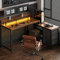 Huuger Reversible L Shaped Computer Desk with Drawers, Gaming Desk with LED Lights and Power Outlets, Office Desk with Storage, Corner Desk with Monitor Stand, for Home & Office, Rustic Brown