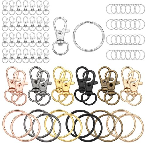 Schlüsselringe 25mm 80Stk Karabiner Schlüsselanhänger Klein Edelstahl (40 Schlüsselring + 40 Karabinerhaken klein) Schlüsselanhänger Basteln für Schlüsselanhänger Ringe Schmuck DIY Handwerk (7 Farbe)