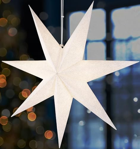 BRUBAKER 60 cm Weihnachtsstern für Innen - Adventsstern mit E14 Fassung Hängend - Fenster Leuchtstern zum Aufhängen - Stern Set Weihnachten mit 3,5 m Kabel - 3D Papierstern Deko - Weiß
