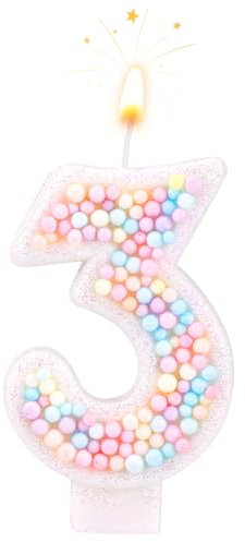 Geburtstagskerzen, Macaron 0-9 Anzahl Kuchenkerzen Glitter Kuchen Topper Dekorationen Zahlenkerze für Hochzeitstag Geburtstag Party (3)