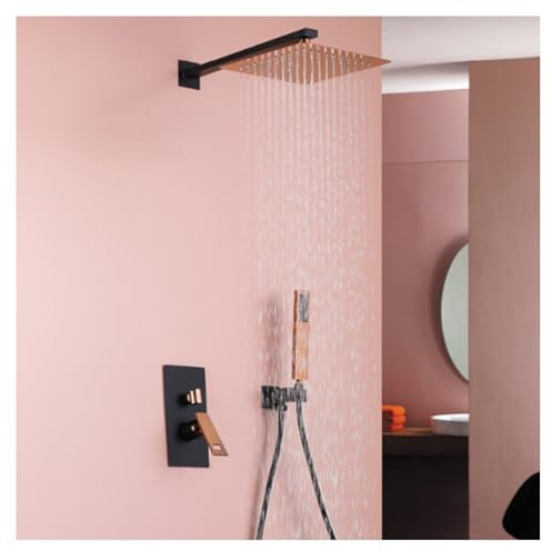 WRJAHCG Negro Y Oro Rosa Columna Ducha,Juego De Ducha Oculta,Cabezal De Ducha Cuadrado Cuerpo De VáLvula De LatóN Incorporado En Caja Adecuado para Sistema De Ducha De Hotel Hogar Y Exterior