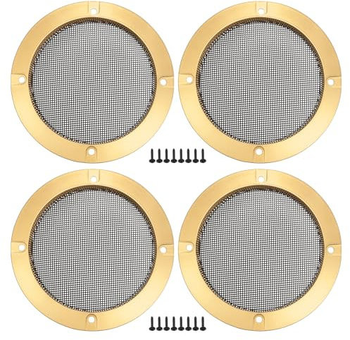 X AUTOHAUX Rejilla para altavoces de coche de 4 pulgadas, malla con tornillos, tono dorado y negro, 4 unidades