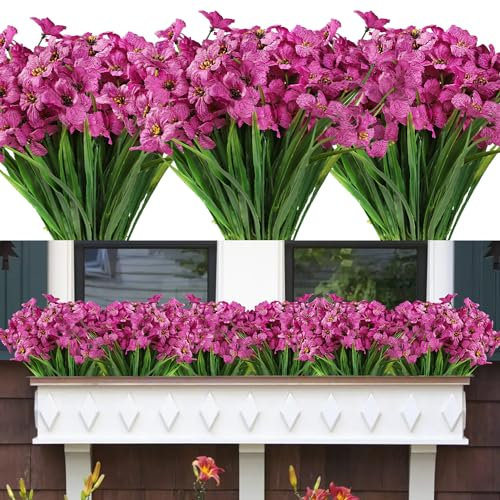 Famibay 12 Bündel Kunstblumen Outdoor Künstliche Blumen Balkon Kunstpflanzen Outdoor Wetterfest UV Beständig Pflanzen für Balkonkasten Garten Fenster Innen Außen