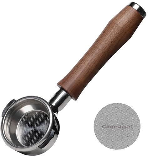 Coosigar 58 mm Siebträger ohne Boden, passend für E61-Gruppenkopf 2-Ohr-Maschinen, Edelstahl-Siebträger und Walnussholzgriff, Espressomaschinen-Zubehör
